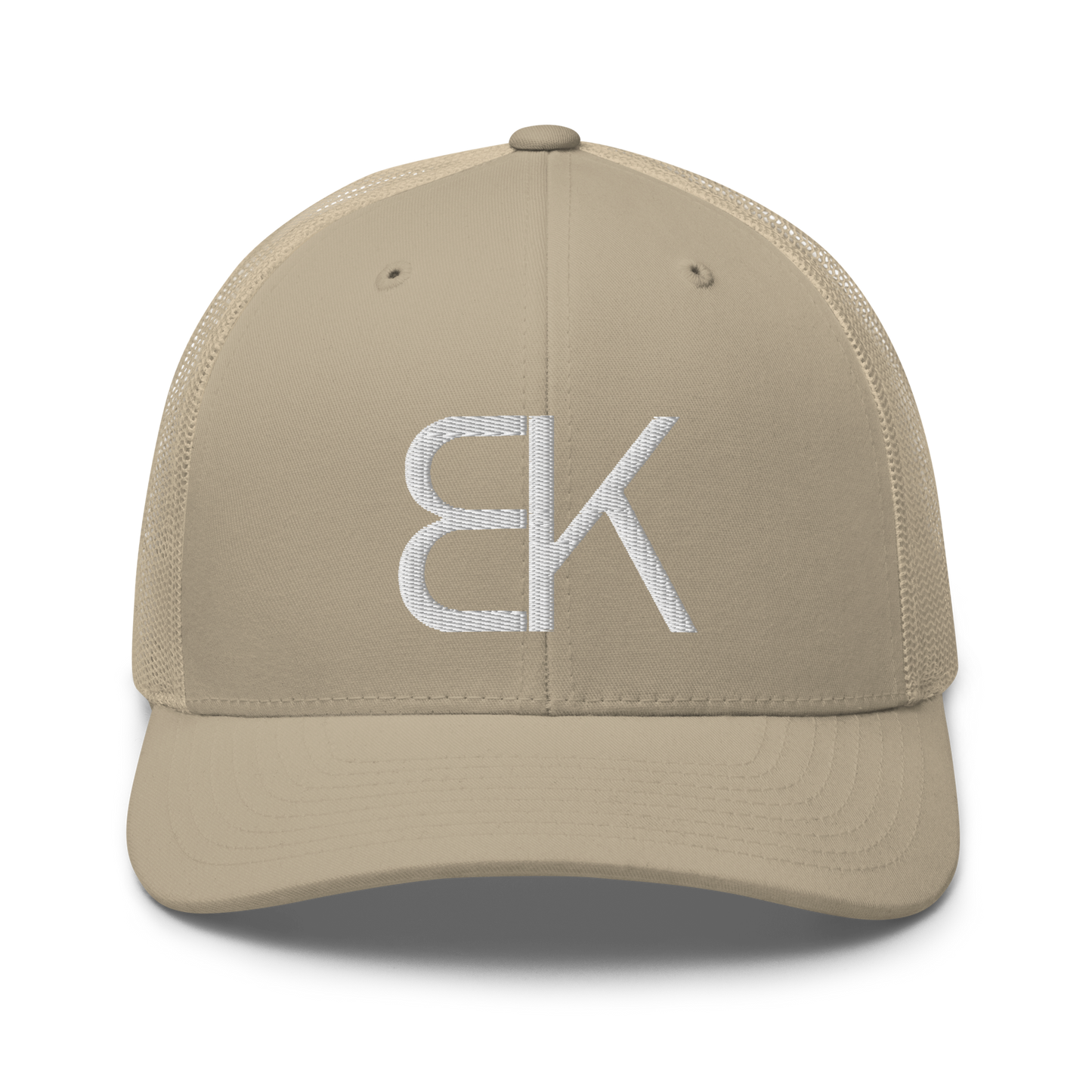 Khaki Trucker Hat - White Embroidered