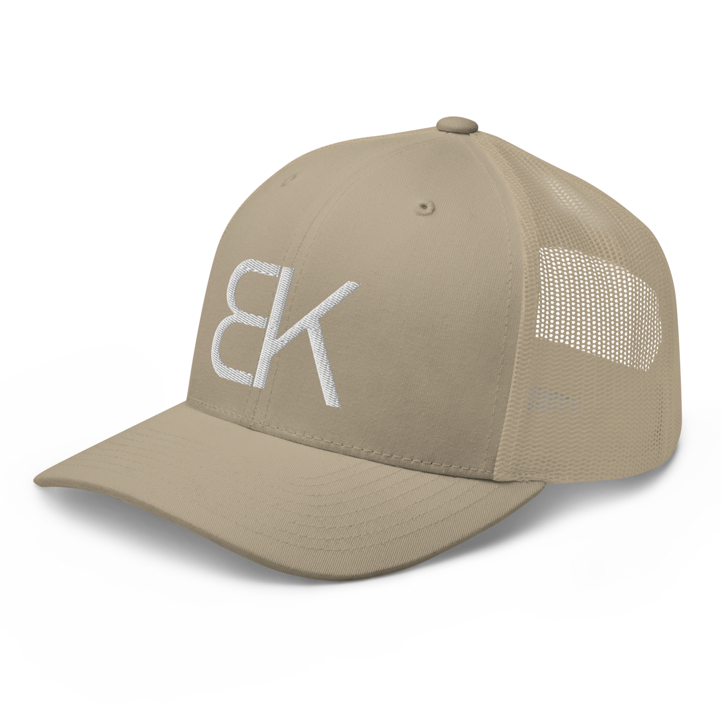 Khaki Trucker Hat - White Embroidered