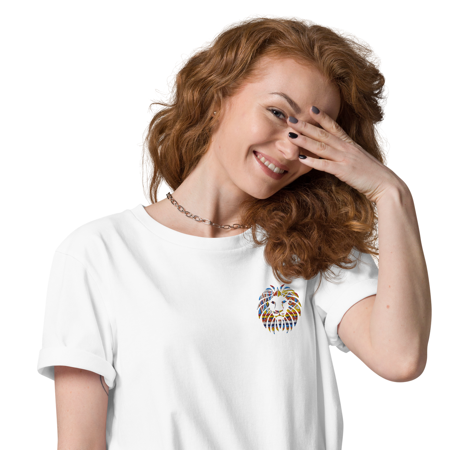 Women's T-Shirt - Embroidered Lion - in White