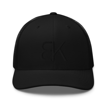 Black Trucker Hat - Black Embroidered