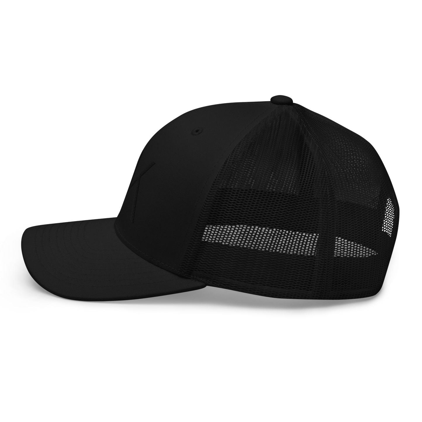 Black Trucker Hat - Black Embroidered