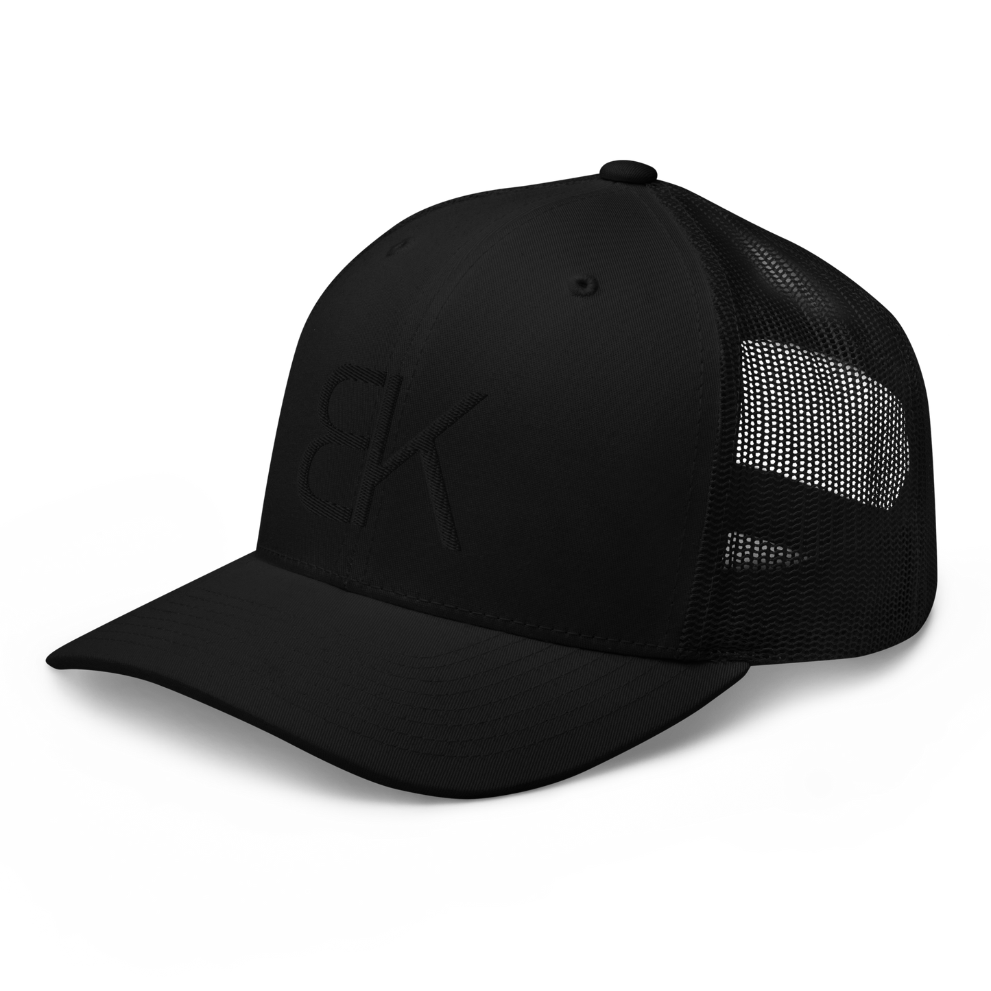 Black Trucker Hat - Black Embroidered