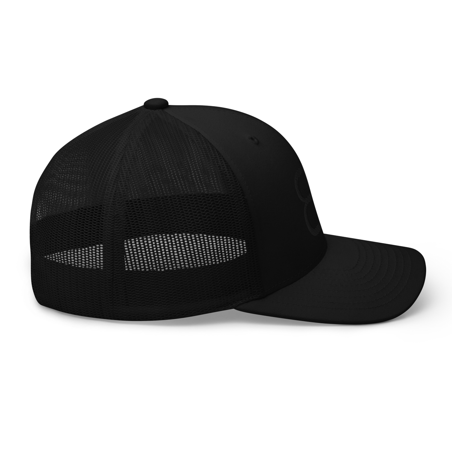 Black Trucker Hat - Black Embroidered