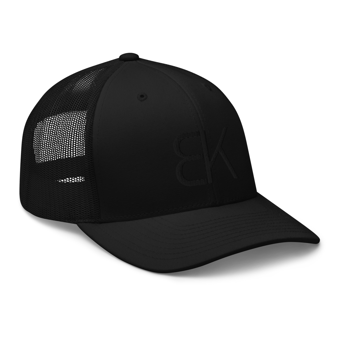 Black Trucker Hat - Black Embroidered