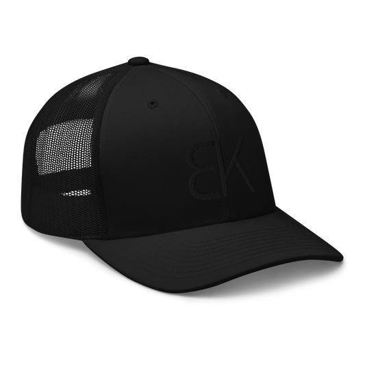 Black Trucker Hat - Black Embroidered