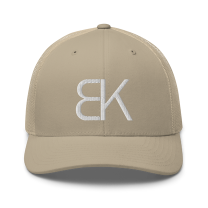 Khaki Trucker Hat - White Embroidered