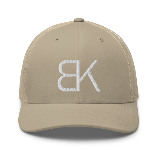 Khaki Trucker Hat - White Embroidered