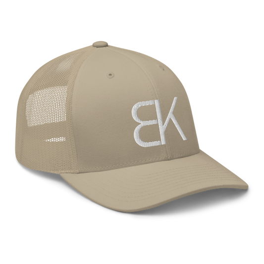 Khaki Trucker Hat - White Embroidered