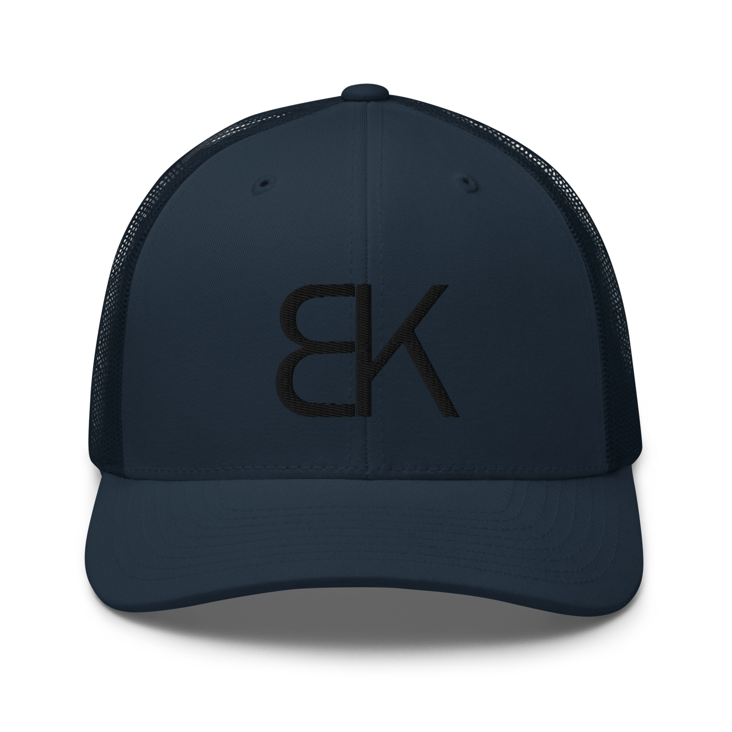 Navy Trucker Hat - Black Embroidered