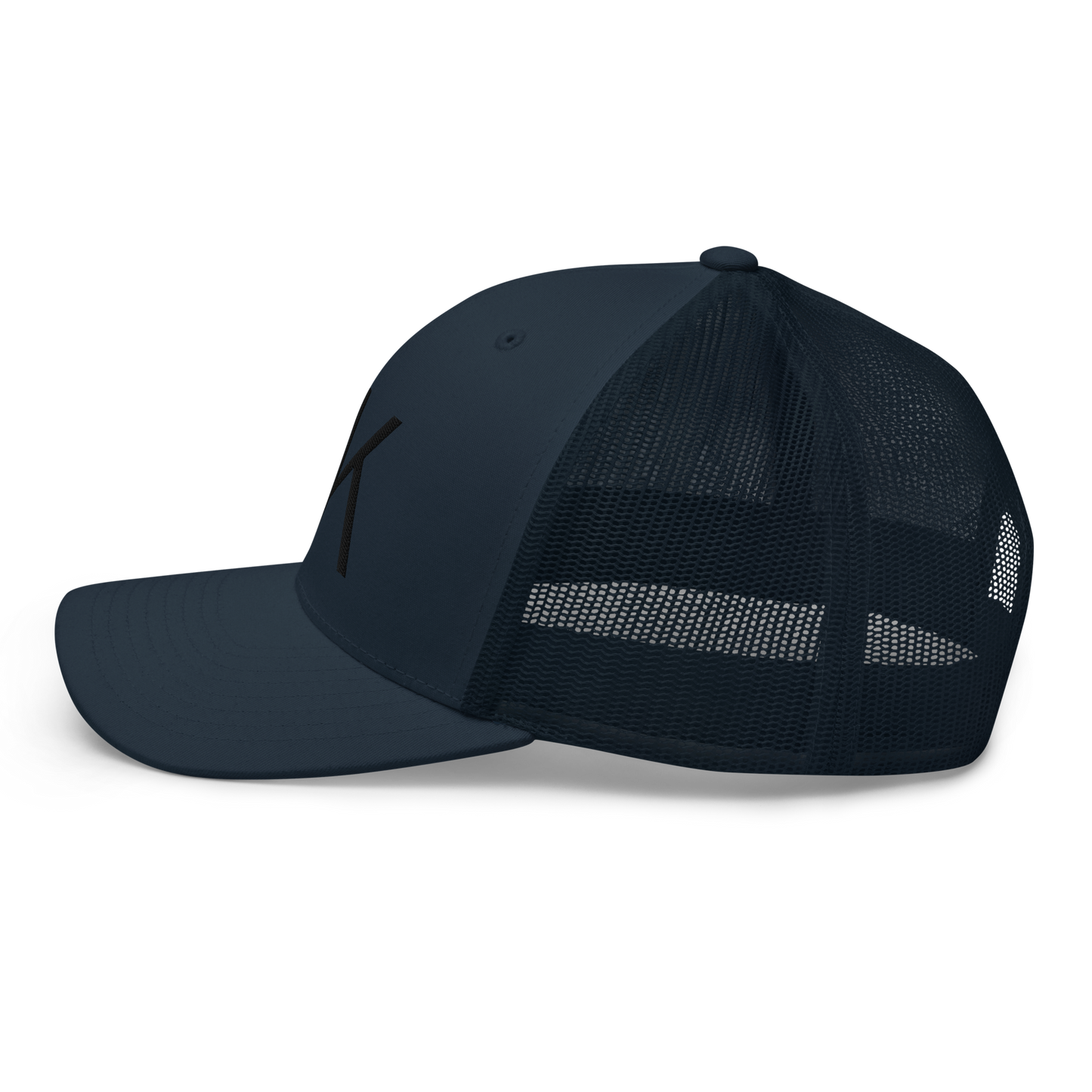 Navy Trucker Hat - Black Embroidered