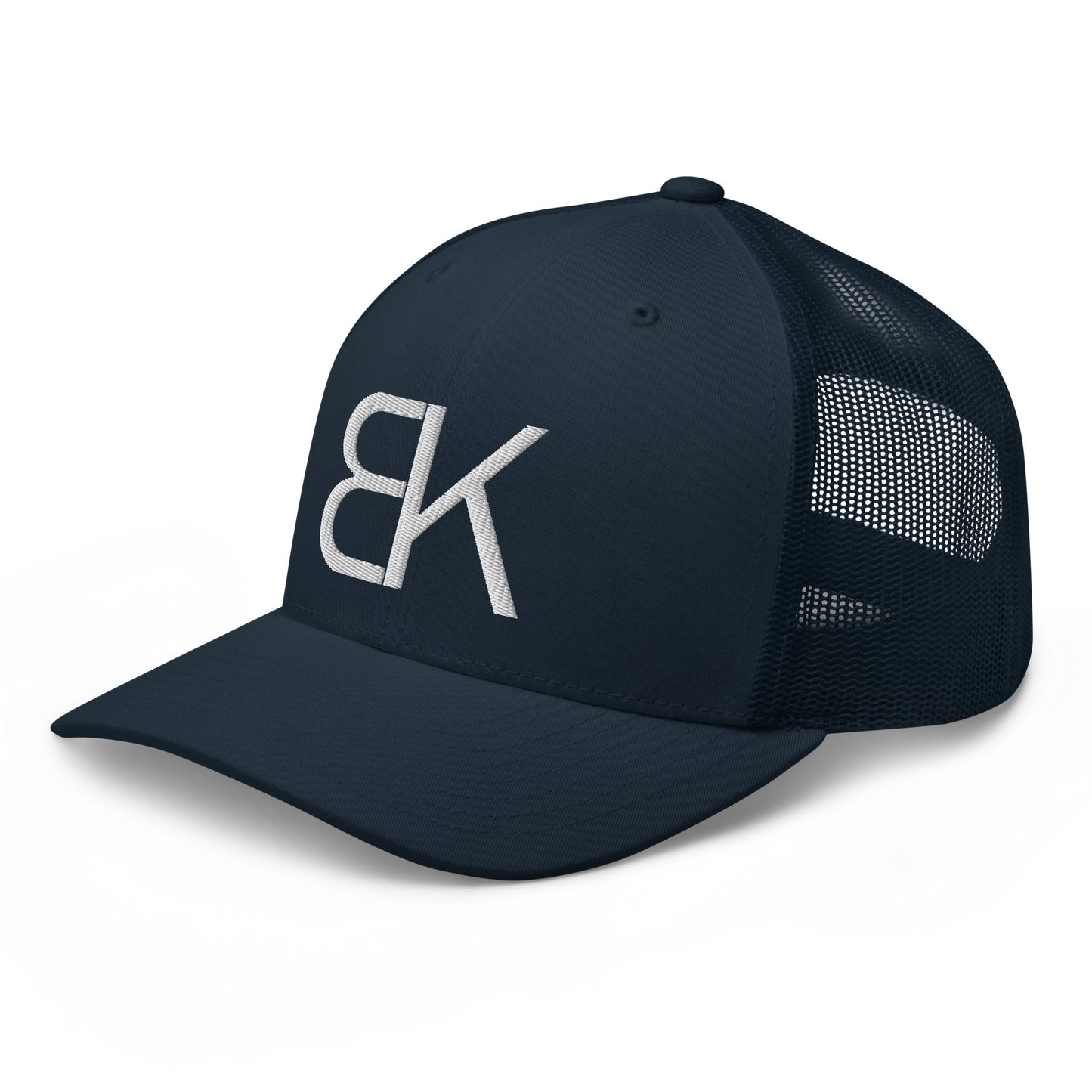 Navy Trucker Hat - White Embroidered