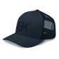 Navy Trucker Hat - Black Embroidered