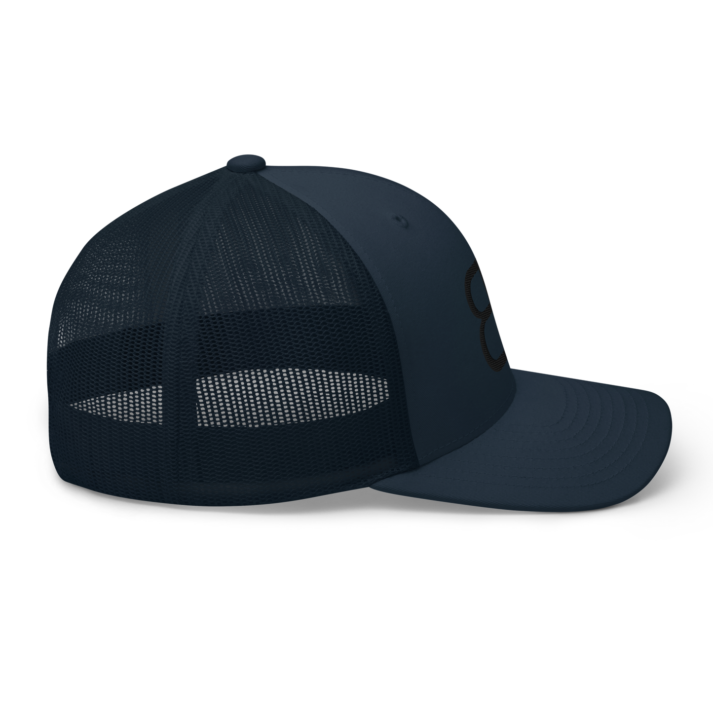 Navy Trucker Hat - Black Embroidered