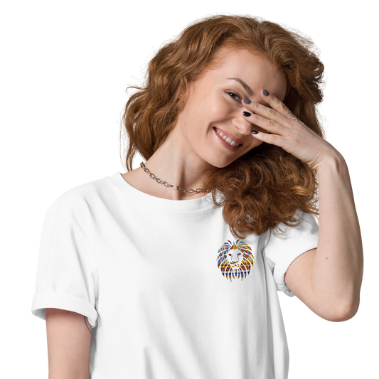 Women's T-Shirt - Embroidered Lion - in White